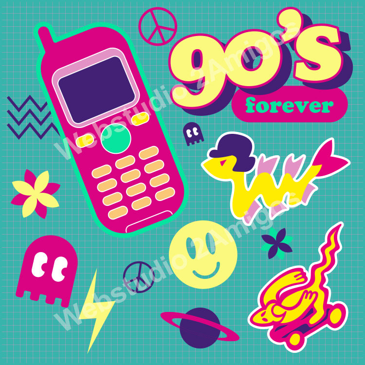 90s Forever vector sheet and Sticker Pack