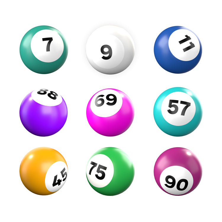 Set 0f 9 colourful 3D rendered Bingo Balls