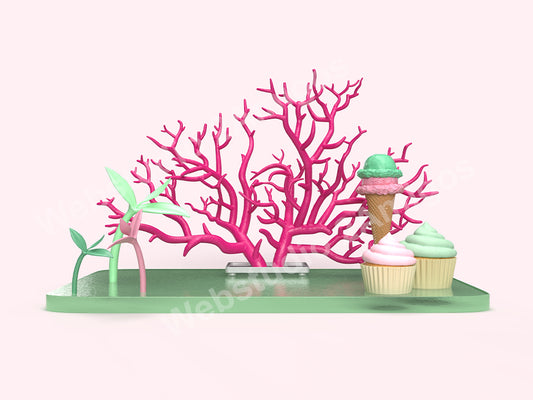 Display with ice-cream and cupcakes