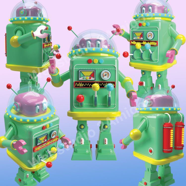 Green plastic toy robot 3D rendered