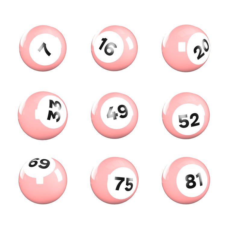 Set of 9 Medium Pink 3D Rendered Bingo Balls