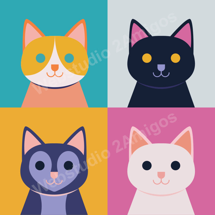 Portrait of four different cats