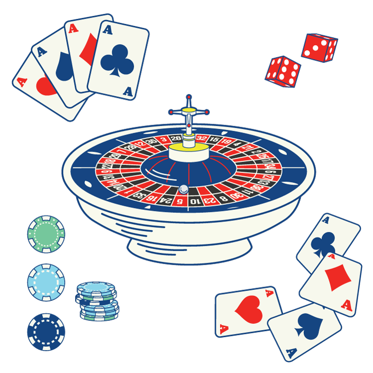 Roulette wheel with Chips and Playing Cards