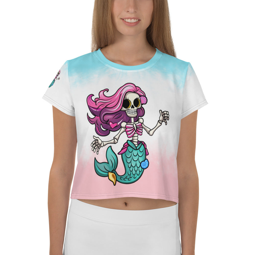 Skeleton Mermaid All-Over Print Crop Tee