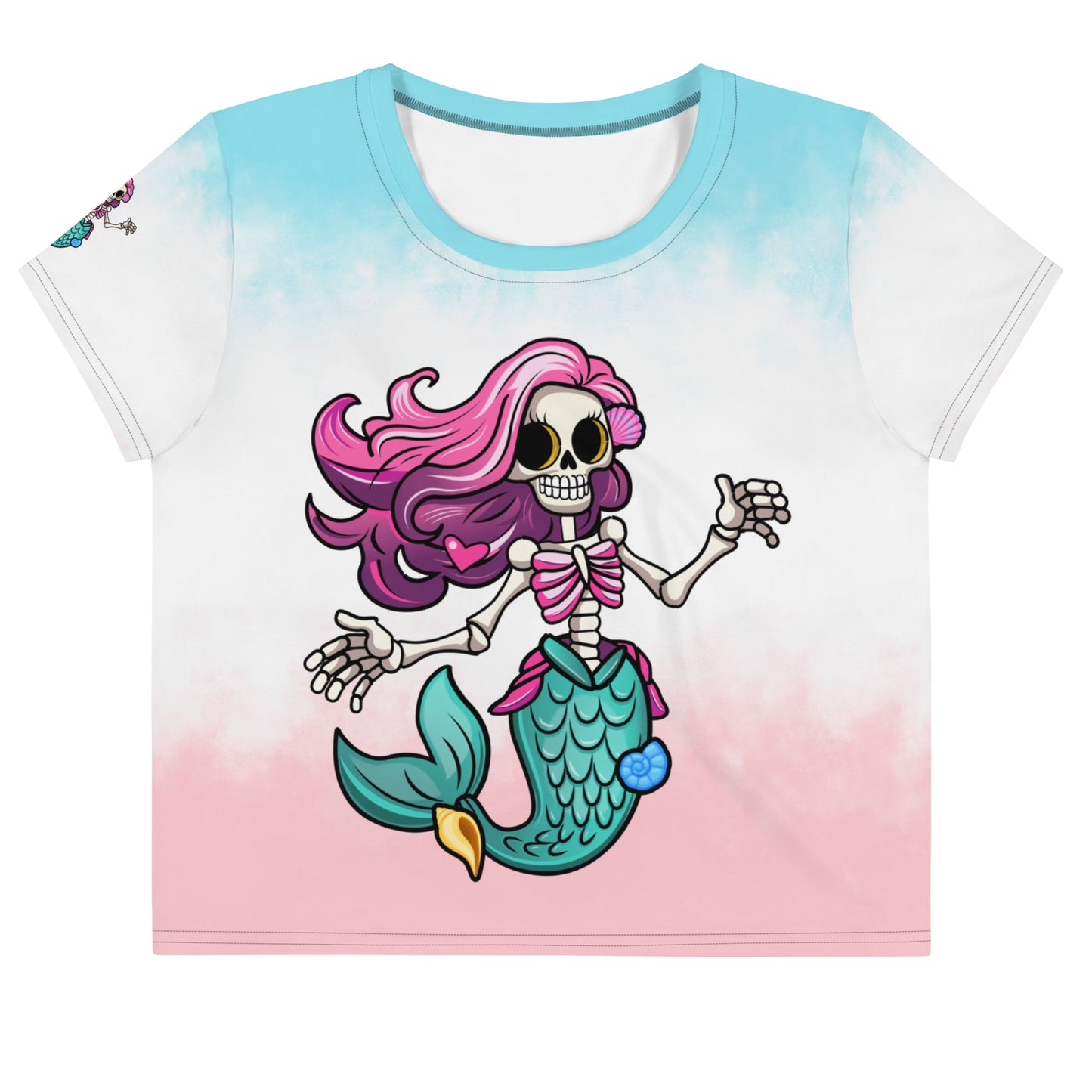 Skeleton Mermaid All-Over Print Crop Tee