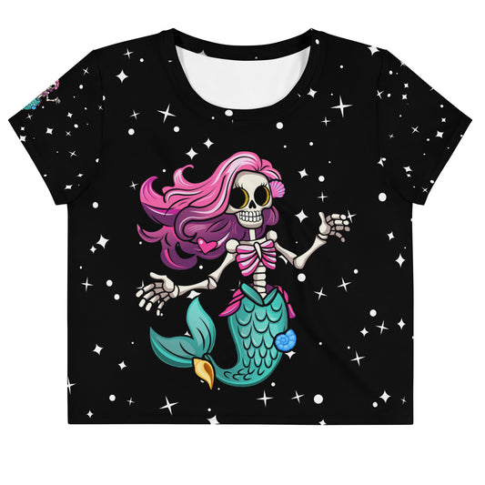 Skeleton Mermaid All-Over Print Crop Tee