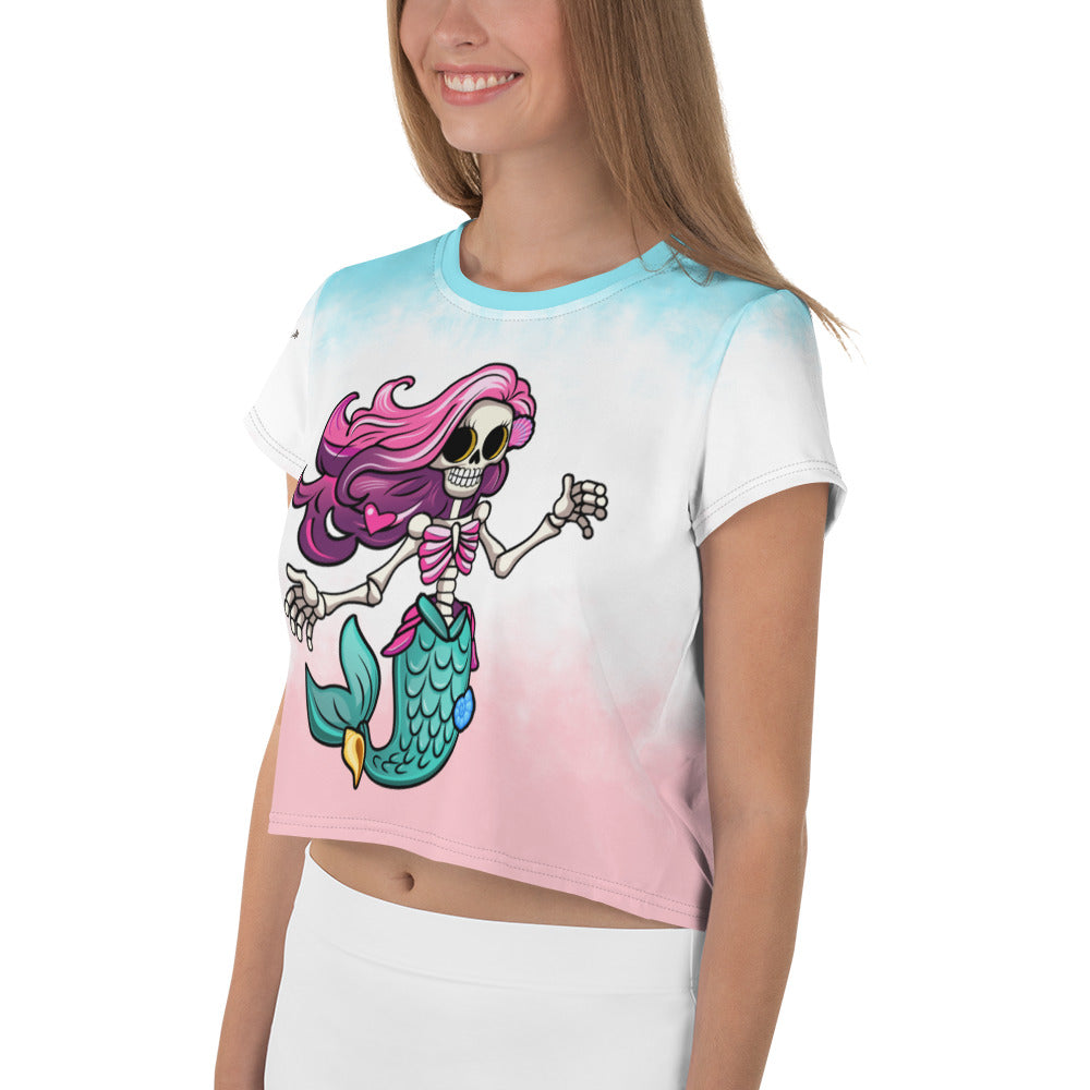 Skeleton Mermaid All-Over Print Crop Tee