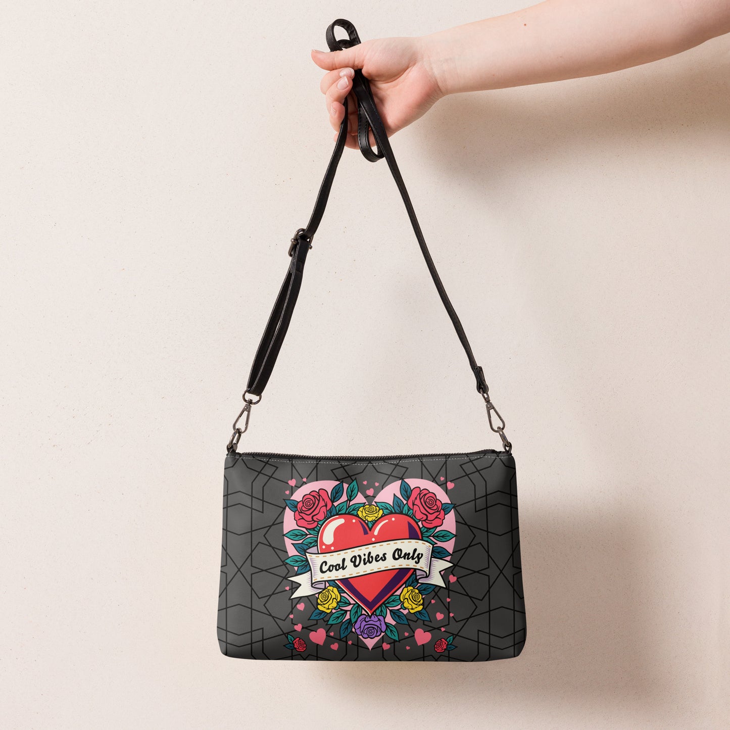 Cool Vibes Only Heart with Roses Crossbody bag