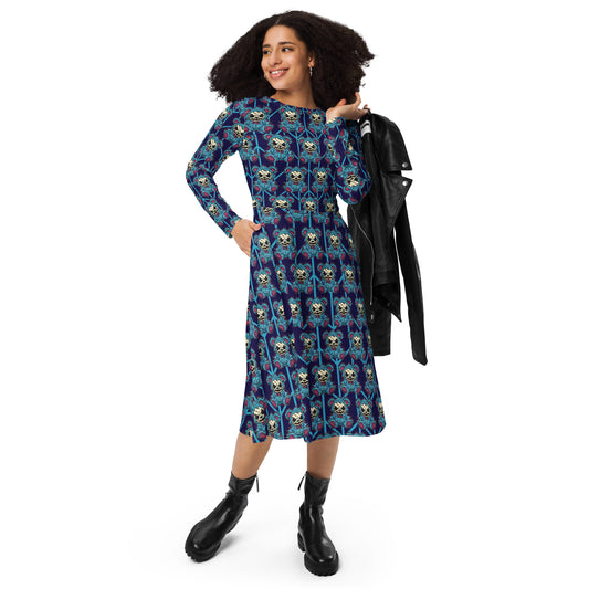 Cute Zombie Bear All-over print long sleeve midi dress