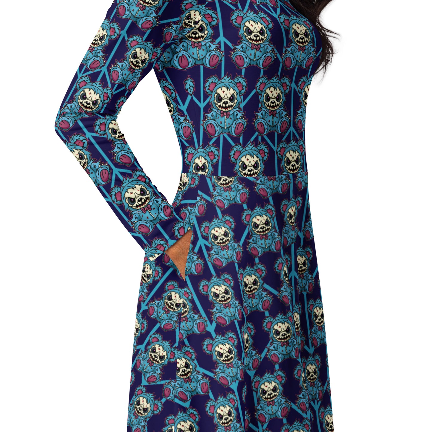 Cute Zombie Bear All-over print long sleeve midi dress