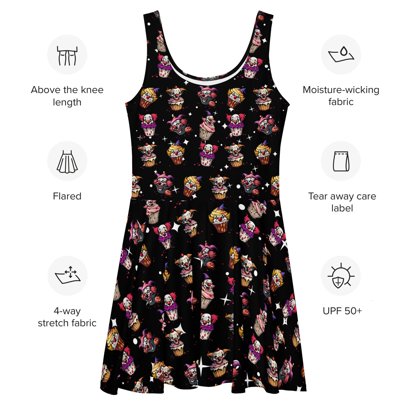 Evil Clown Cupcakes Skater Dress