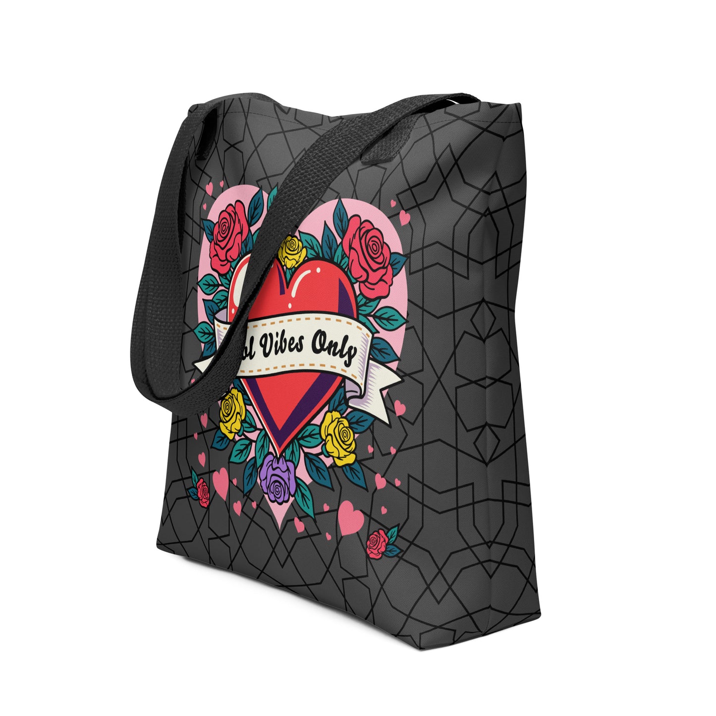 Cool Vibes Only Heart with Roses tote bag