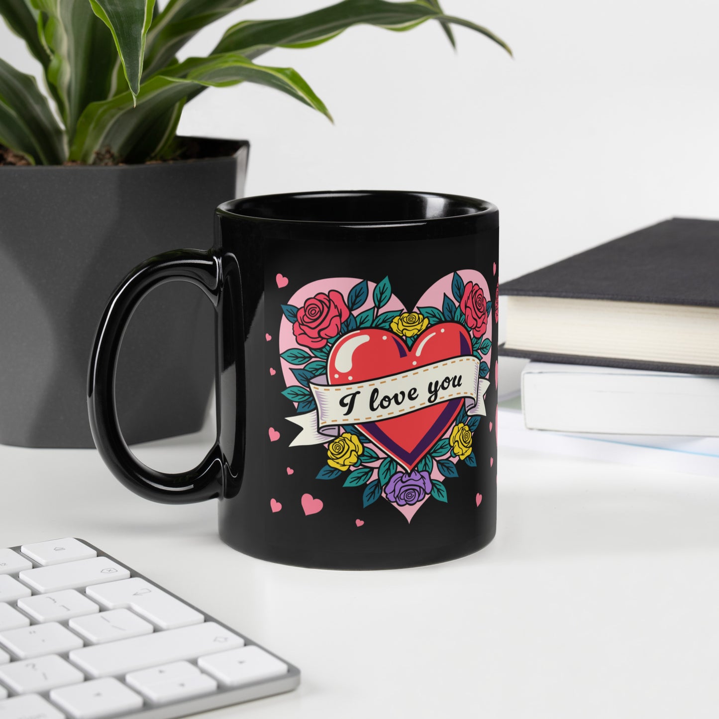 Vintage tattoo style heart with roses glossy mug