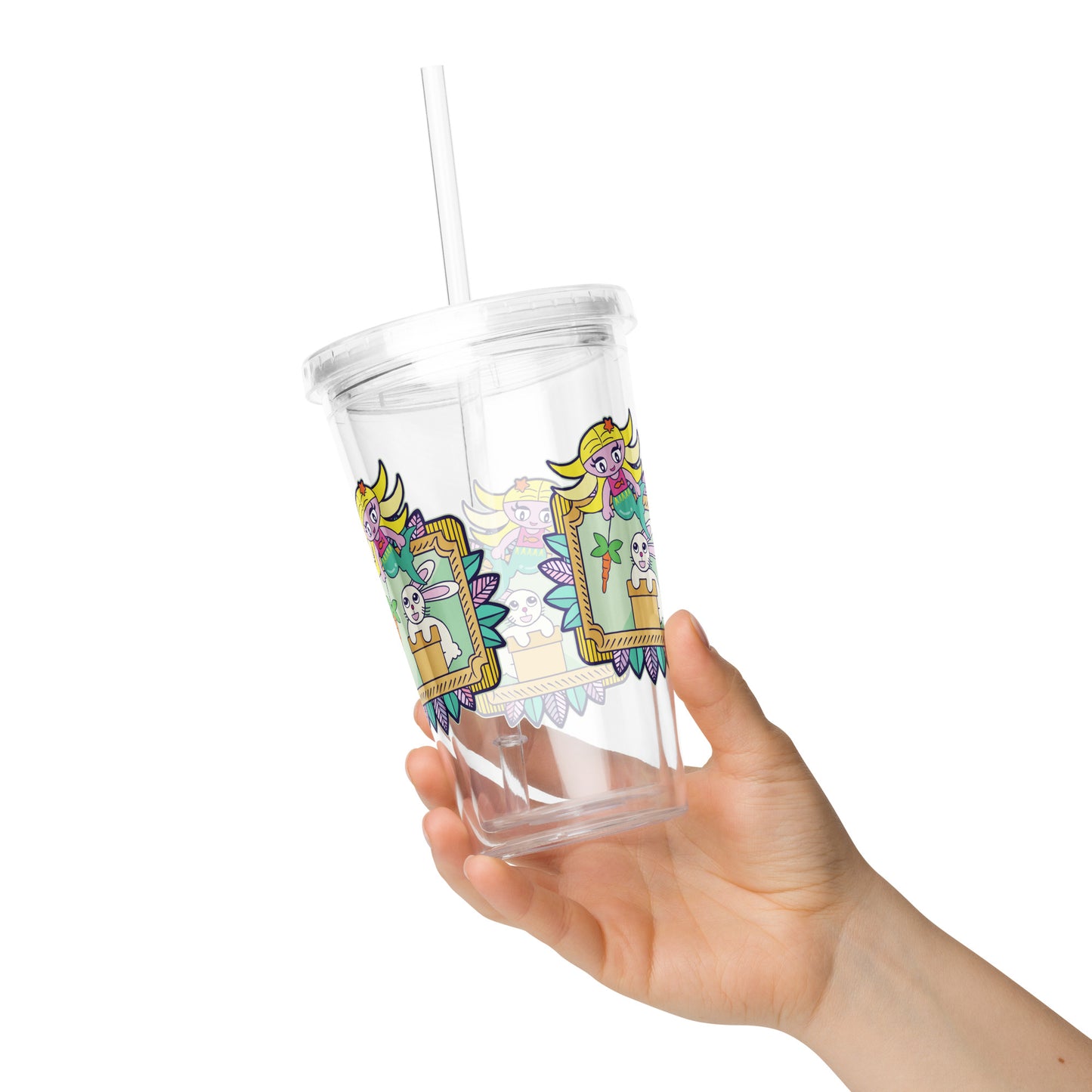 Mermaid & Bunny Clear plastic tumbler