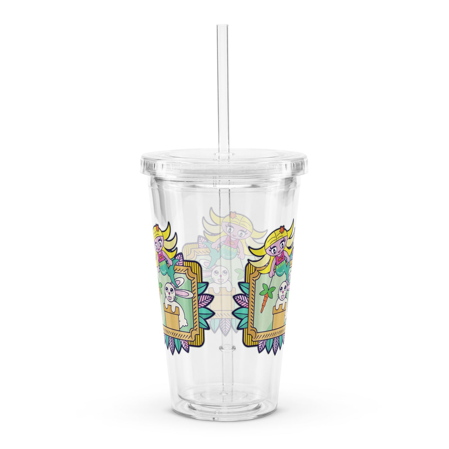 Mermaid & Bunny Clear plastic tumbler