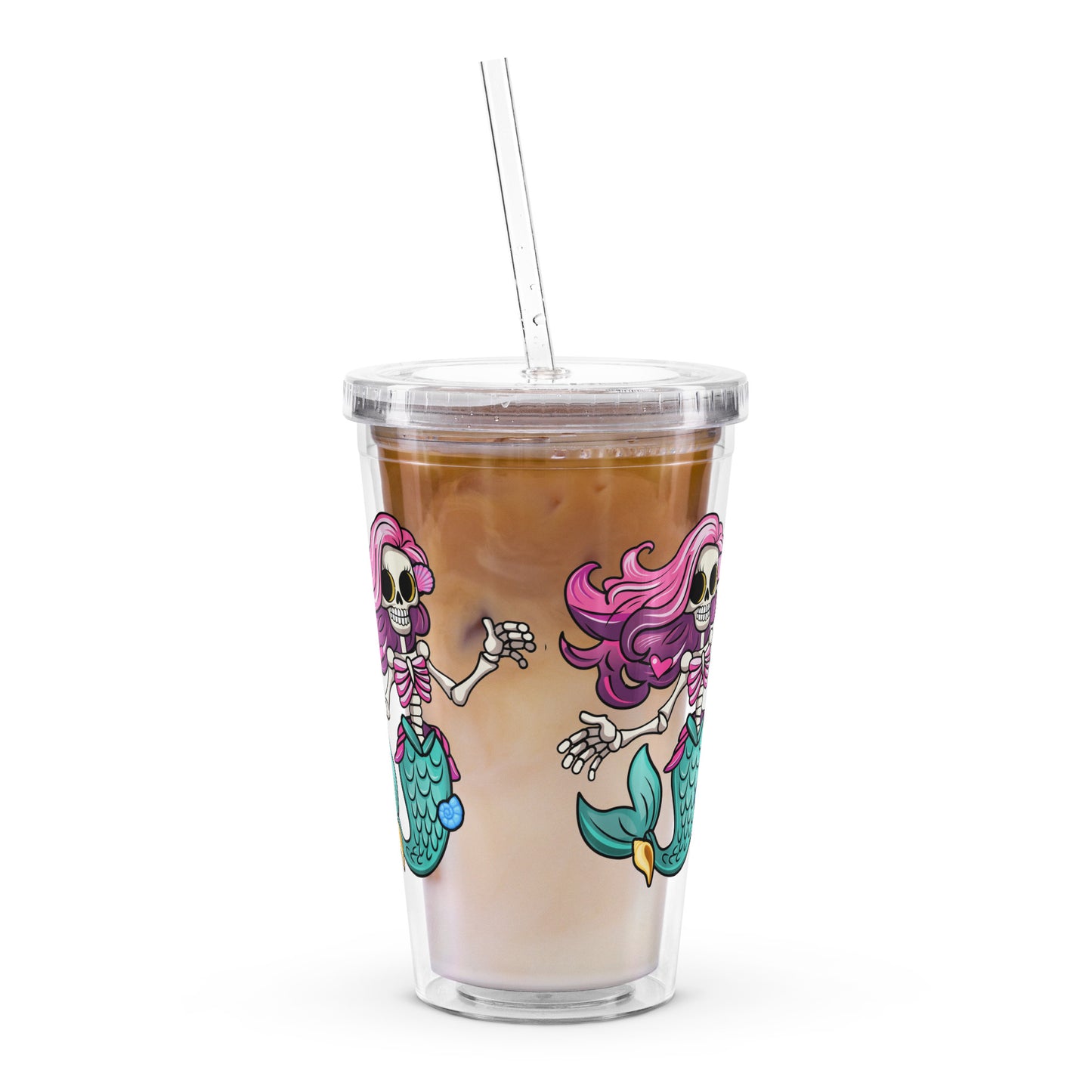 Skeleton Mermaid Clear plastic tumbler