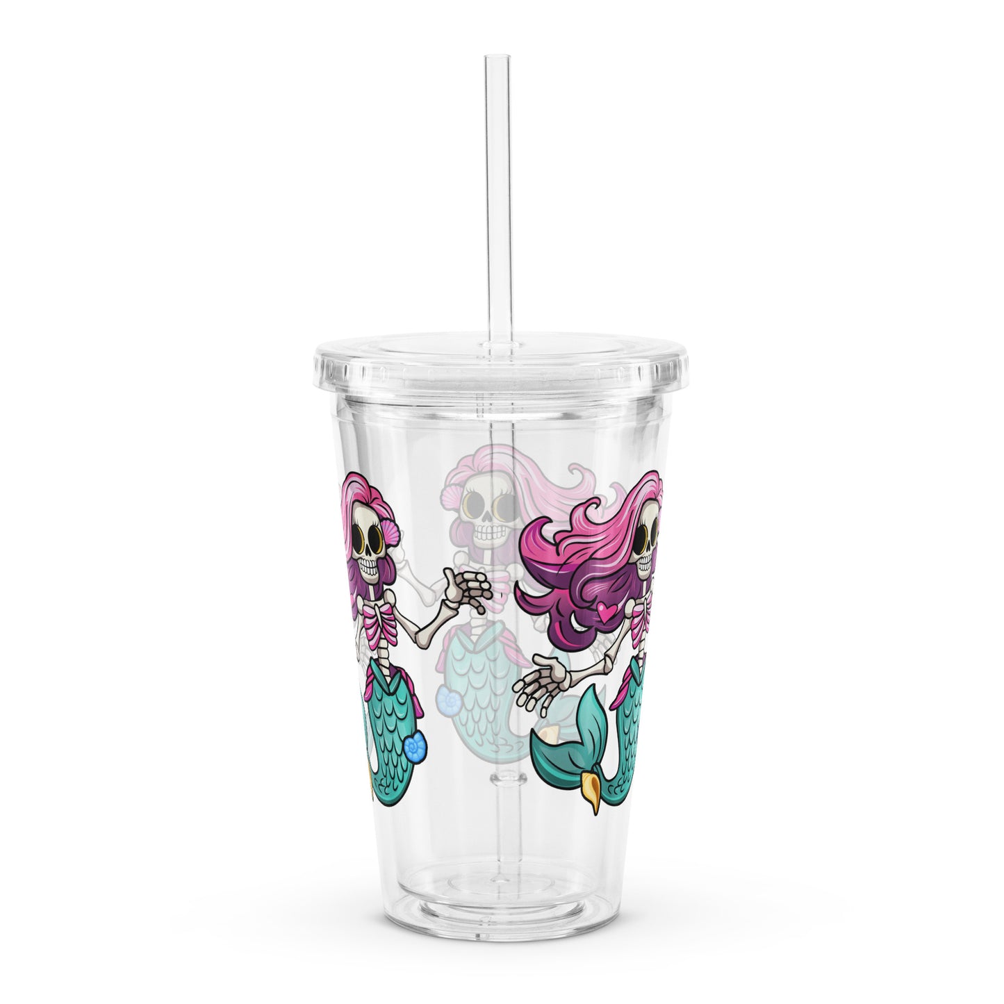 Skeleton Mermaid Clear plastic tumbler