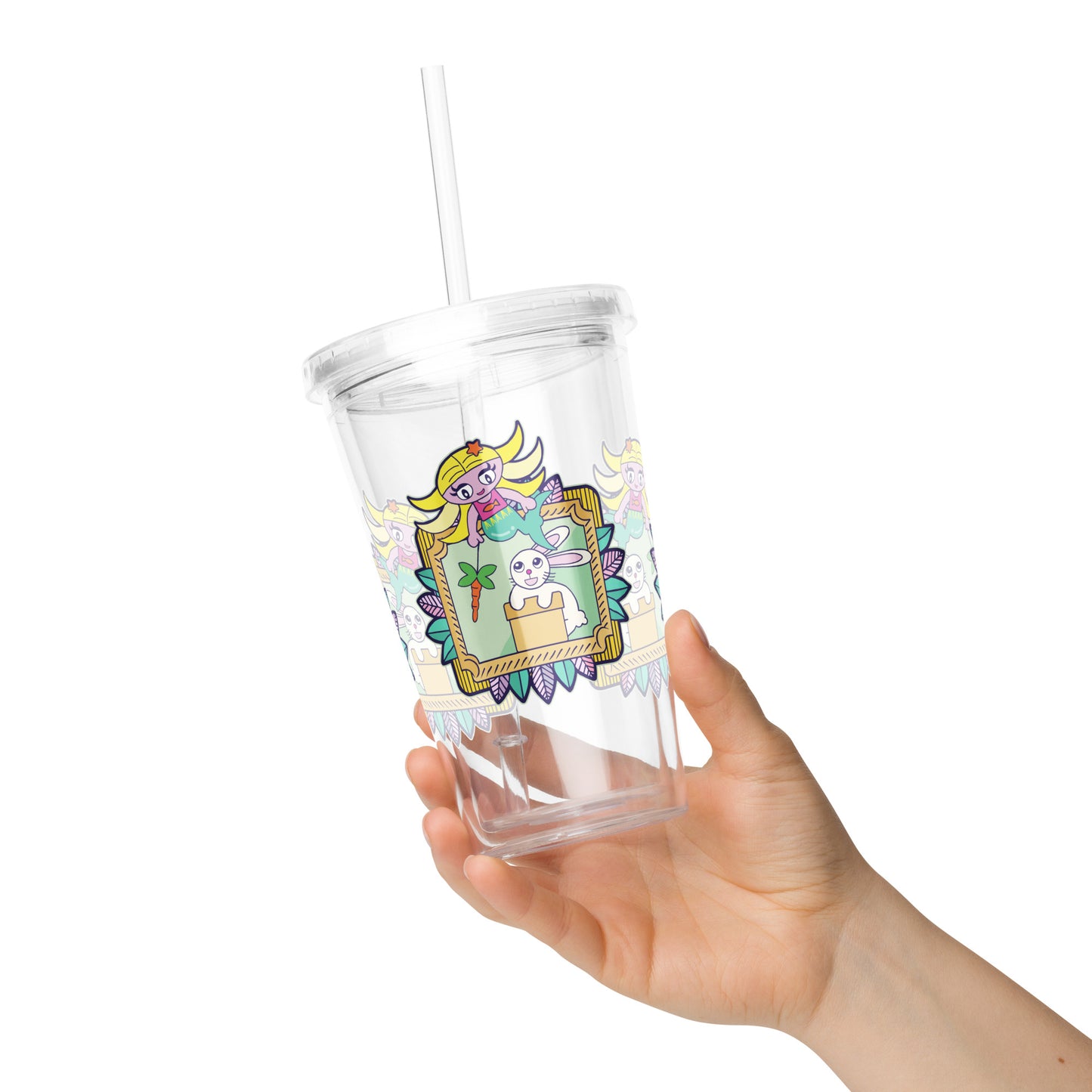 Mermaid & Bunny Clear plastic tumbler