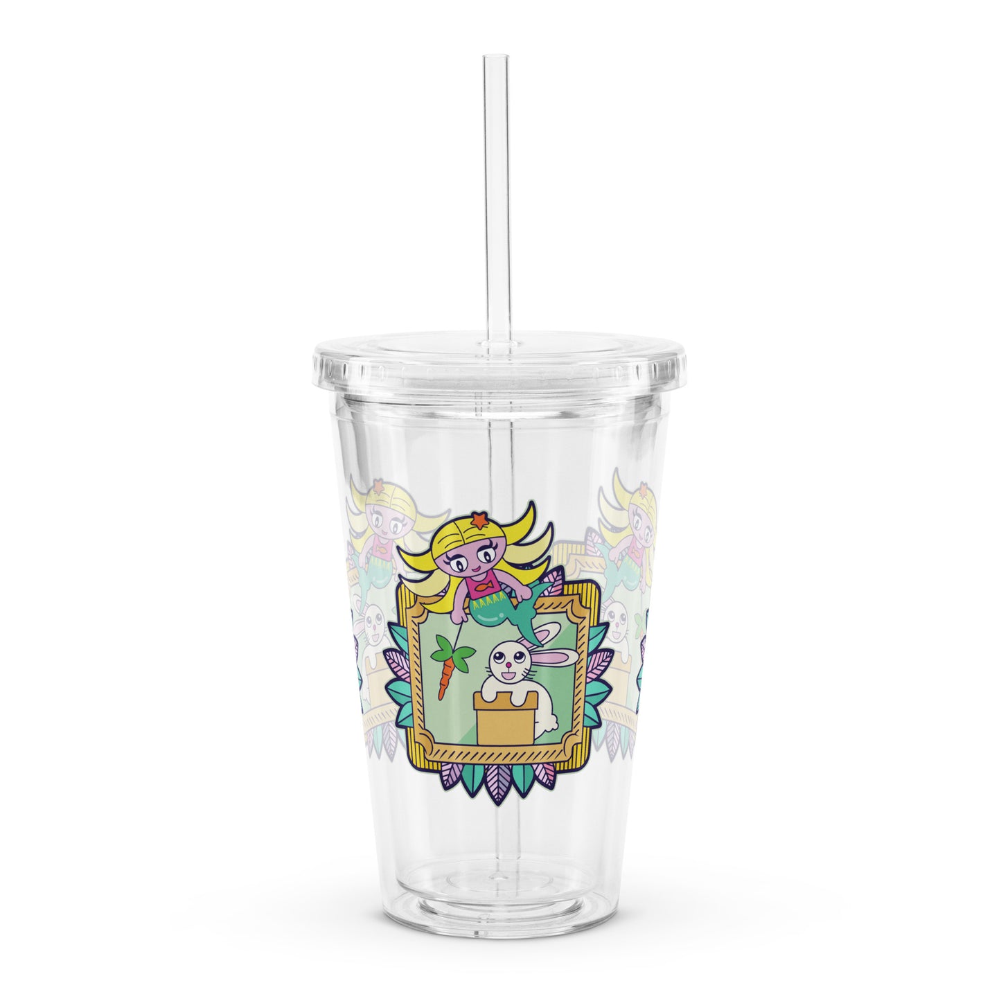 Mermaid & Bunny Clear plastic tumbler