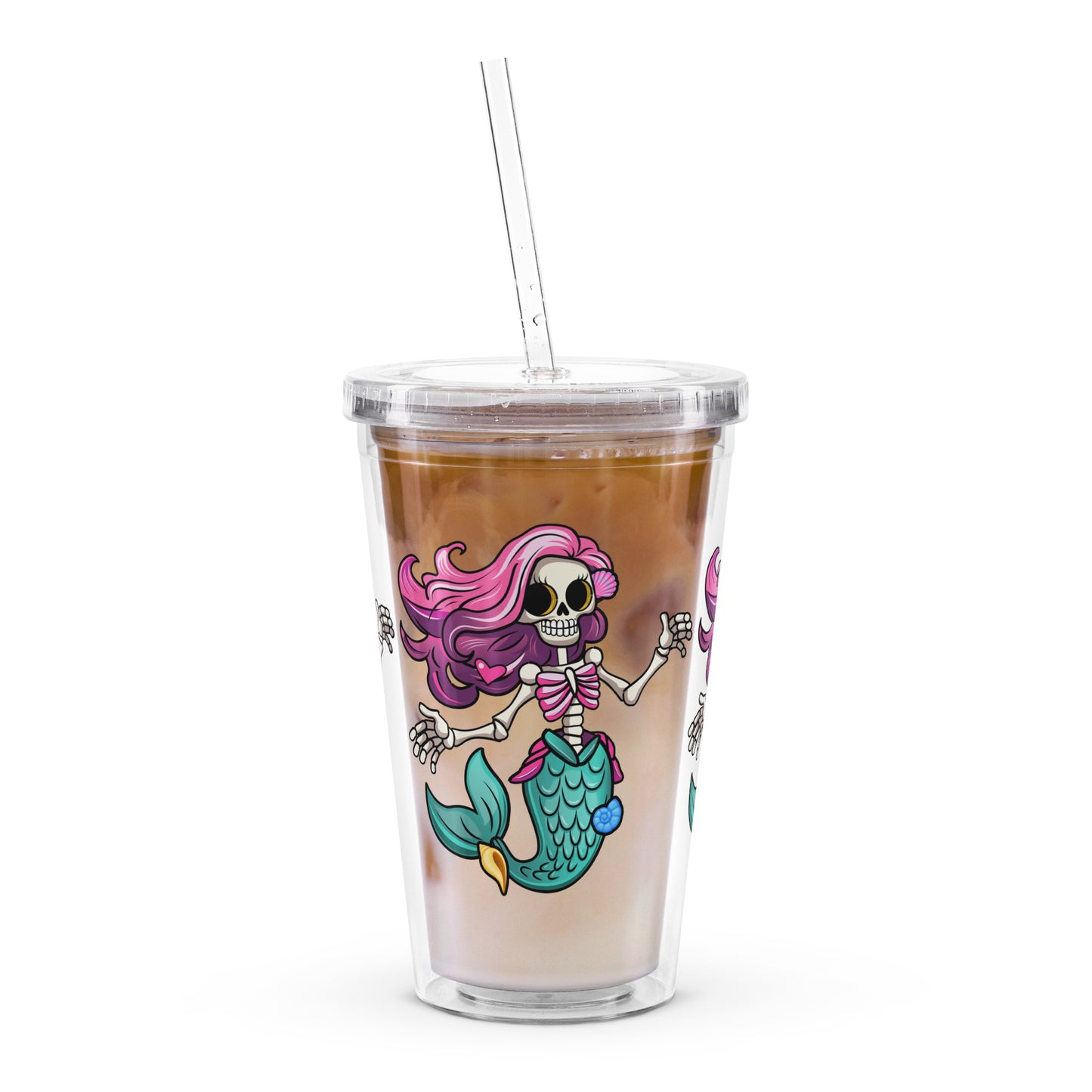 Skeleton Mermaid Clear plastic tumbler