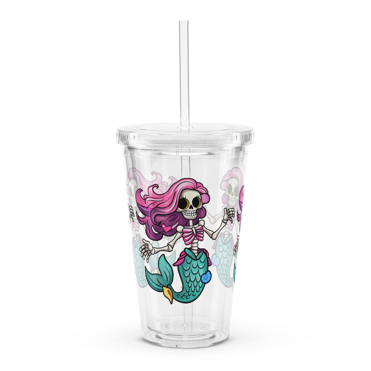 Skeleton Mermaid Clear plastic tumbler