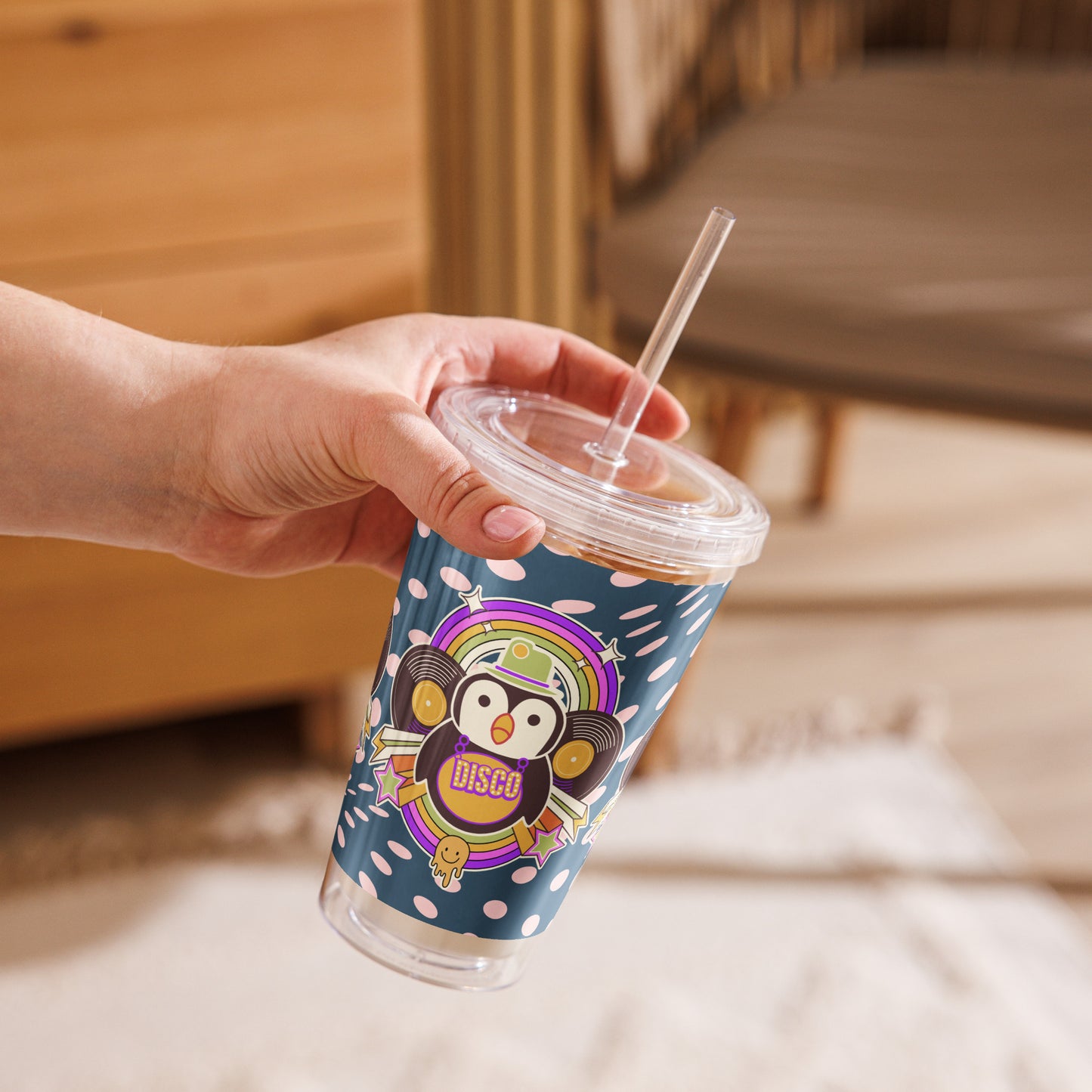 Disco Pinguin clear plastic tumbler