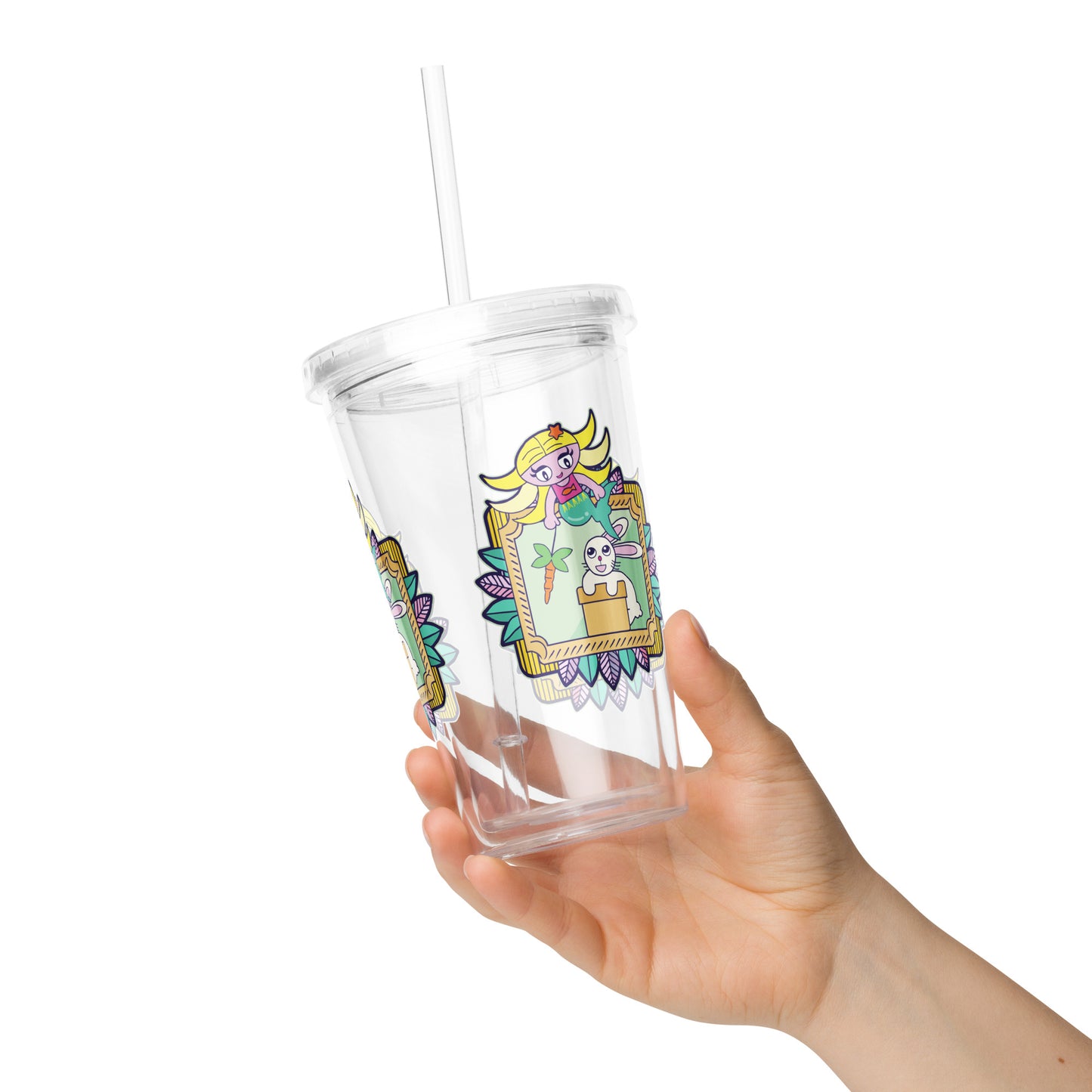 Mermaid & Bunny Clear plastic tumbler