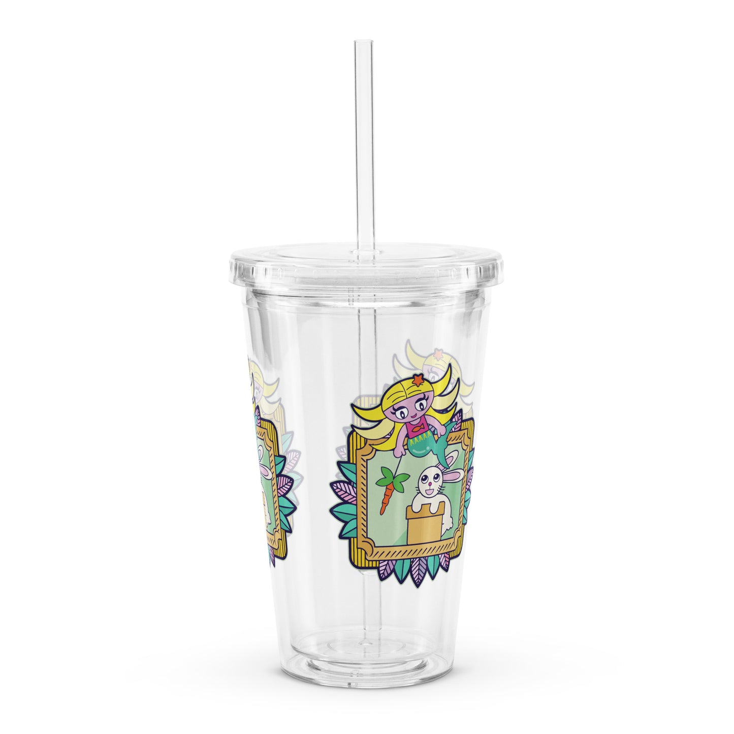 Mermaid & Bunny Clear plastic tumbler