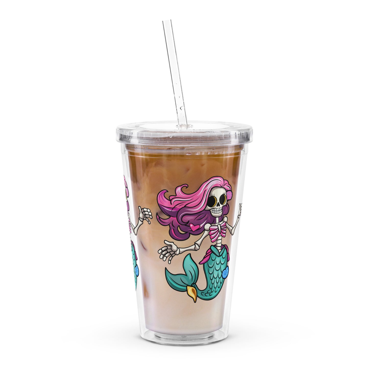 Skeleton Mermaid Clear plastic tumbler