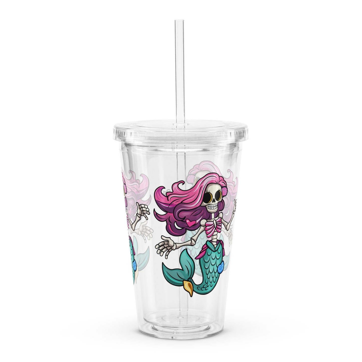 Skeleton Mermaid Clear plastic tumbler