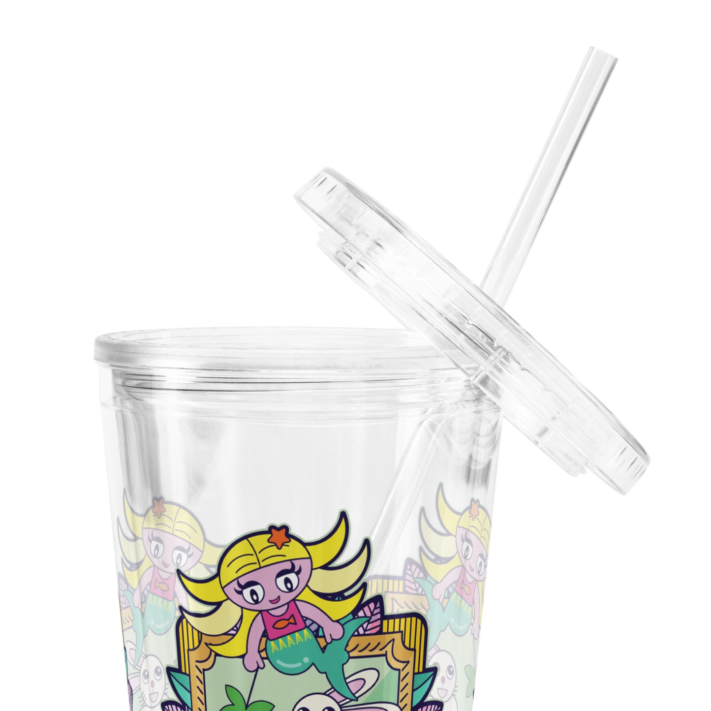 Mermaid & Bunny Clear plastic tumbler