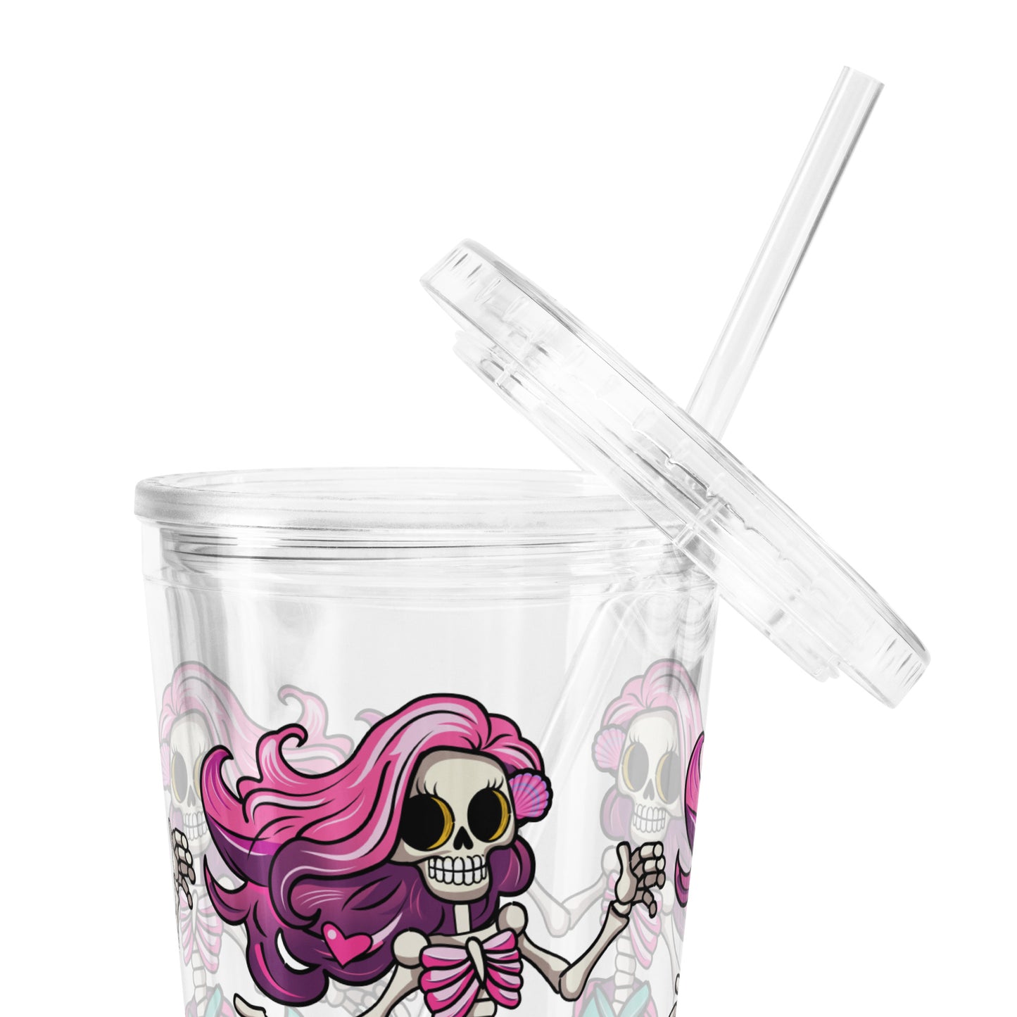 Skeleton Mermaid Clear plastic tumbler