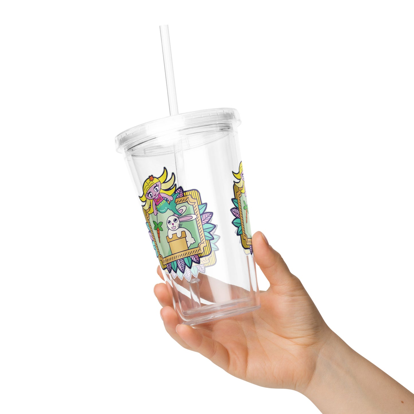 Mermaid & Bunny Clear plastic tumbler