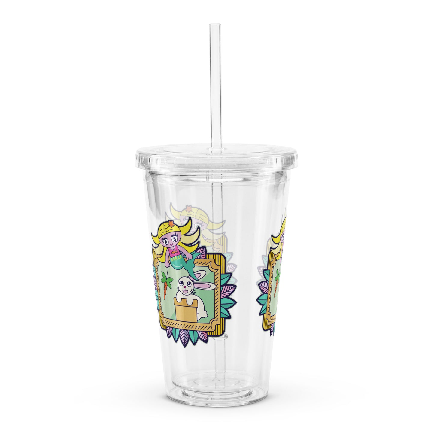 Mermaid & Bunny Clear plastic tumbler