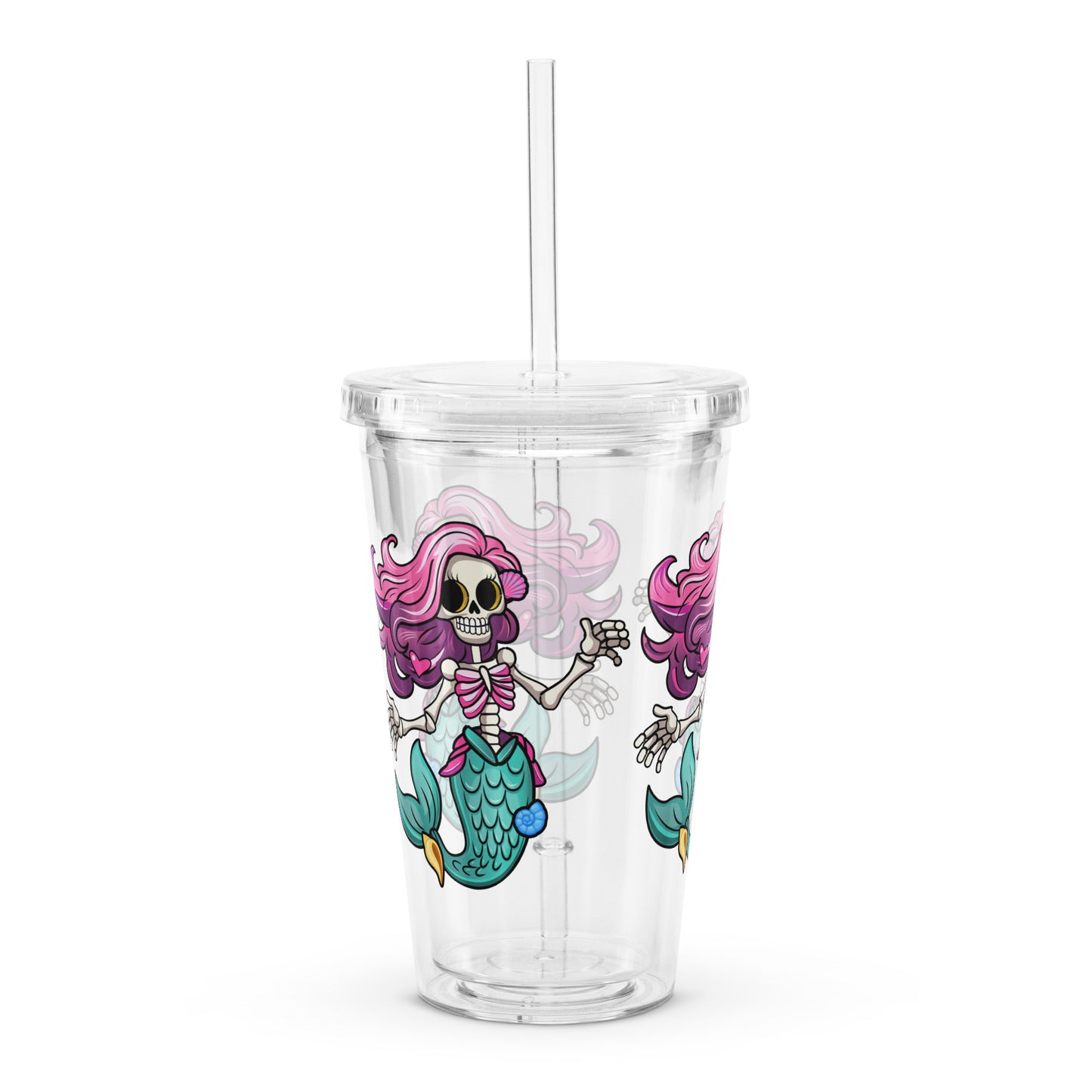 Skeleton Mermaid Clear plastic tumbler