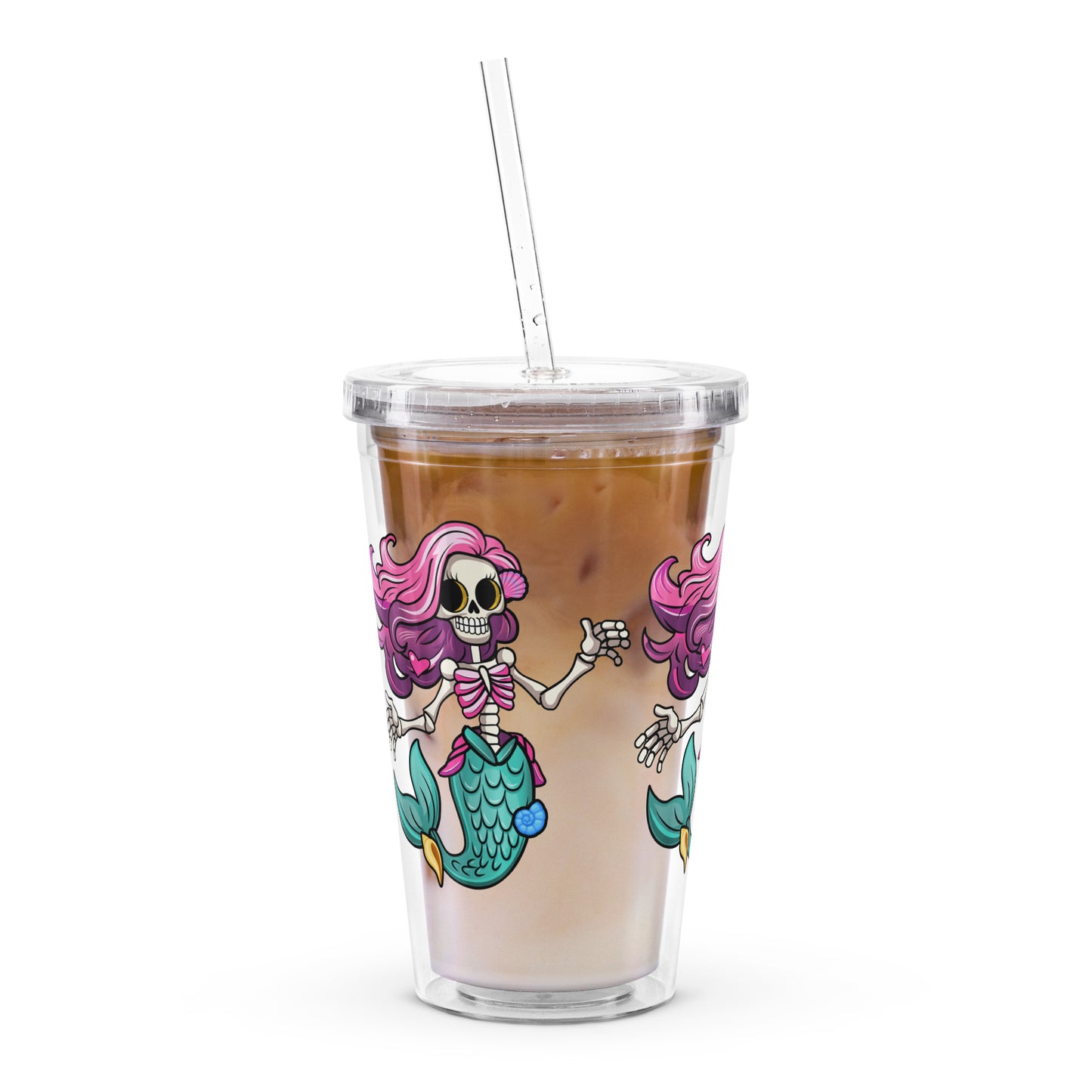 Skeleton Mermaid Clear plastic tumbler