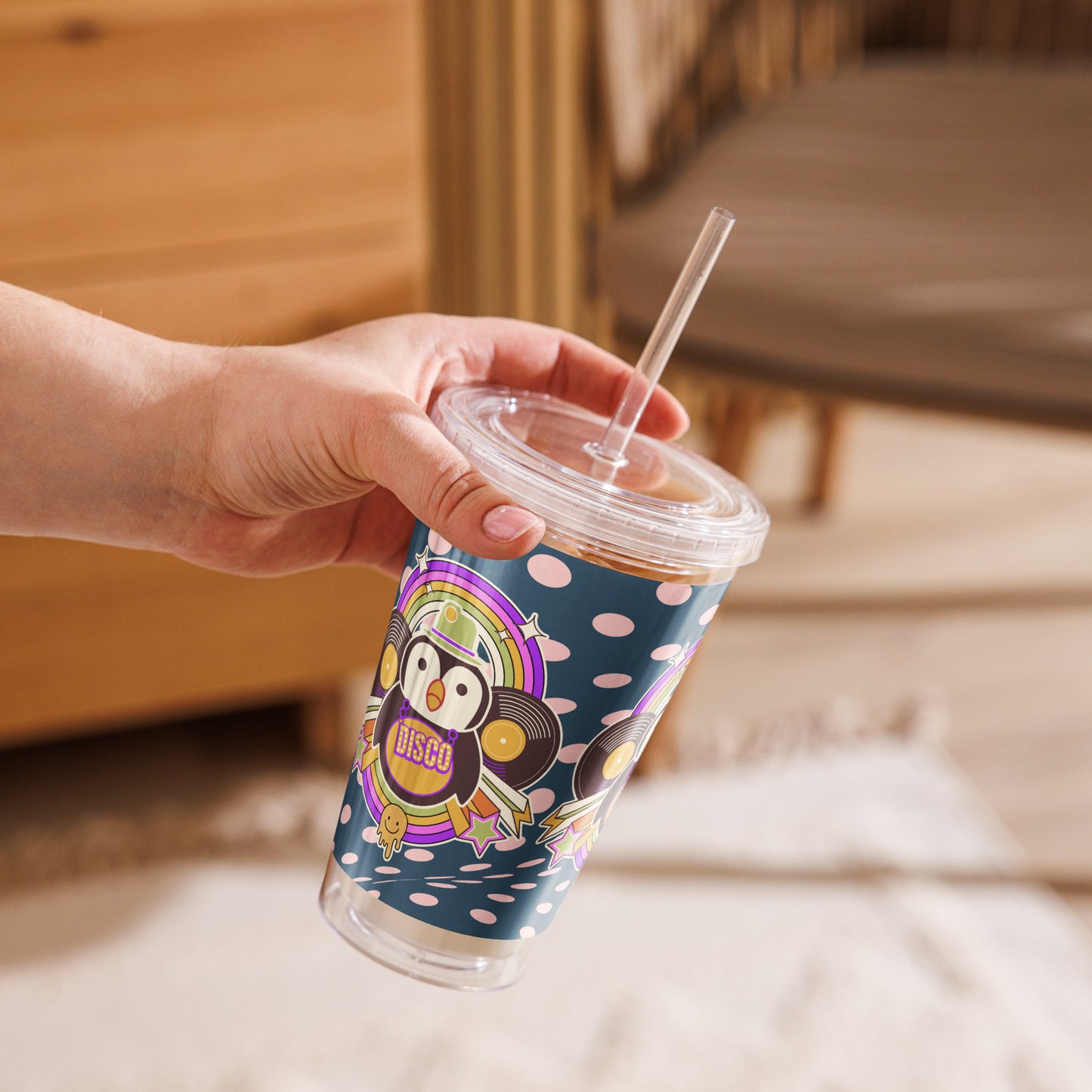 Disco Pinguin clear plastic tumbler