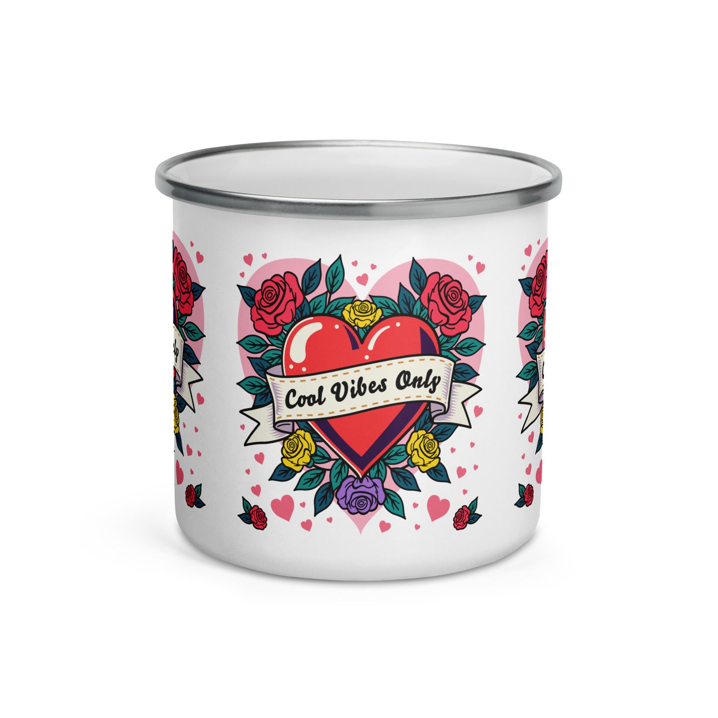 Cool Vibes Only Heart with Roses  enamel Mug