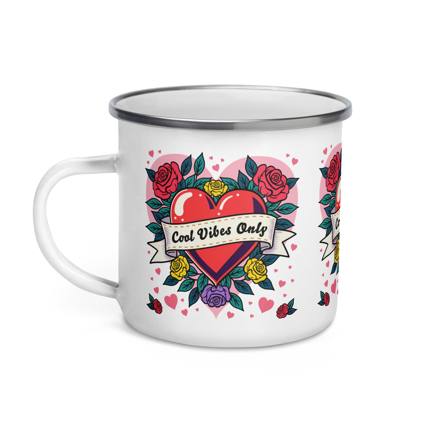 Cool Vibes Only Heart with Roses  enamel Mug