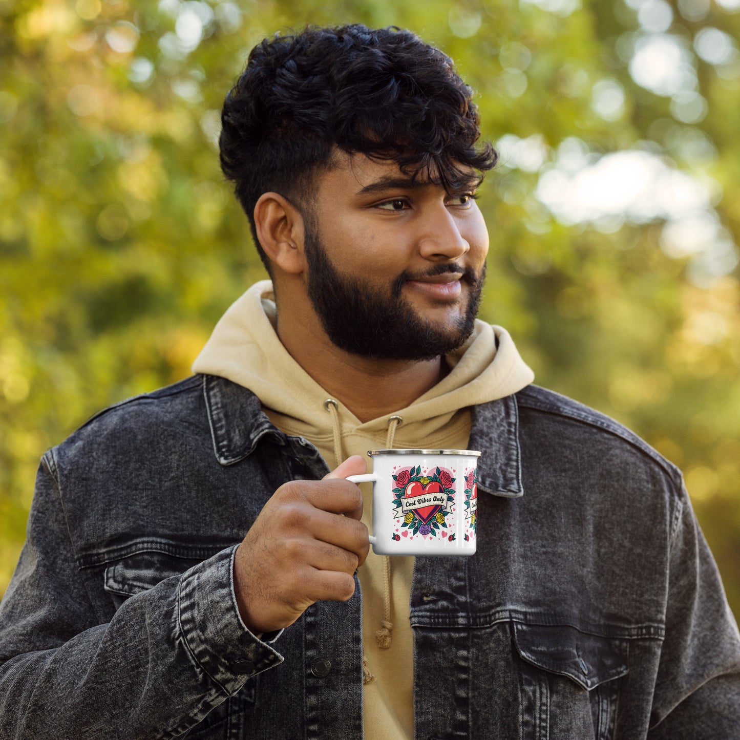 Cool Vibes Only Heart with Roses  enamel Mug