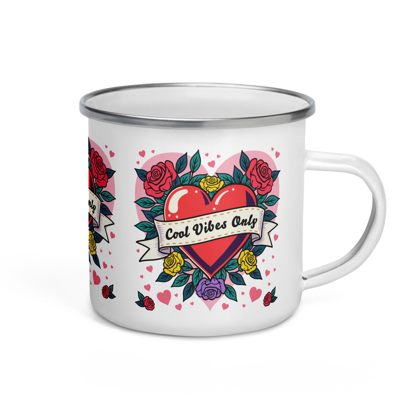 Cool Vibes Only Heart with Roses  enamel Mug