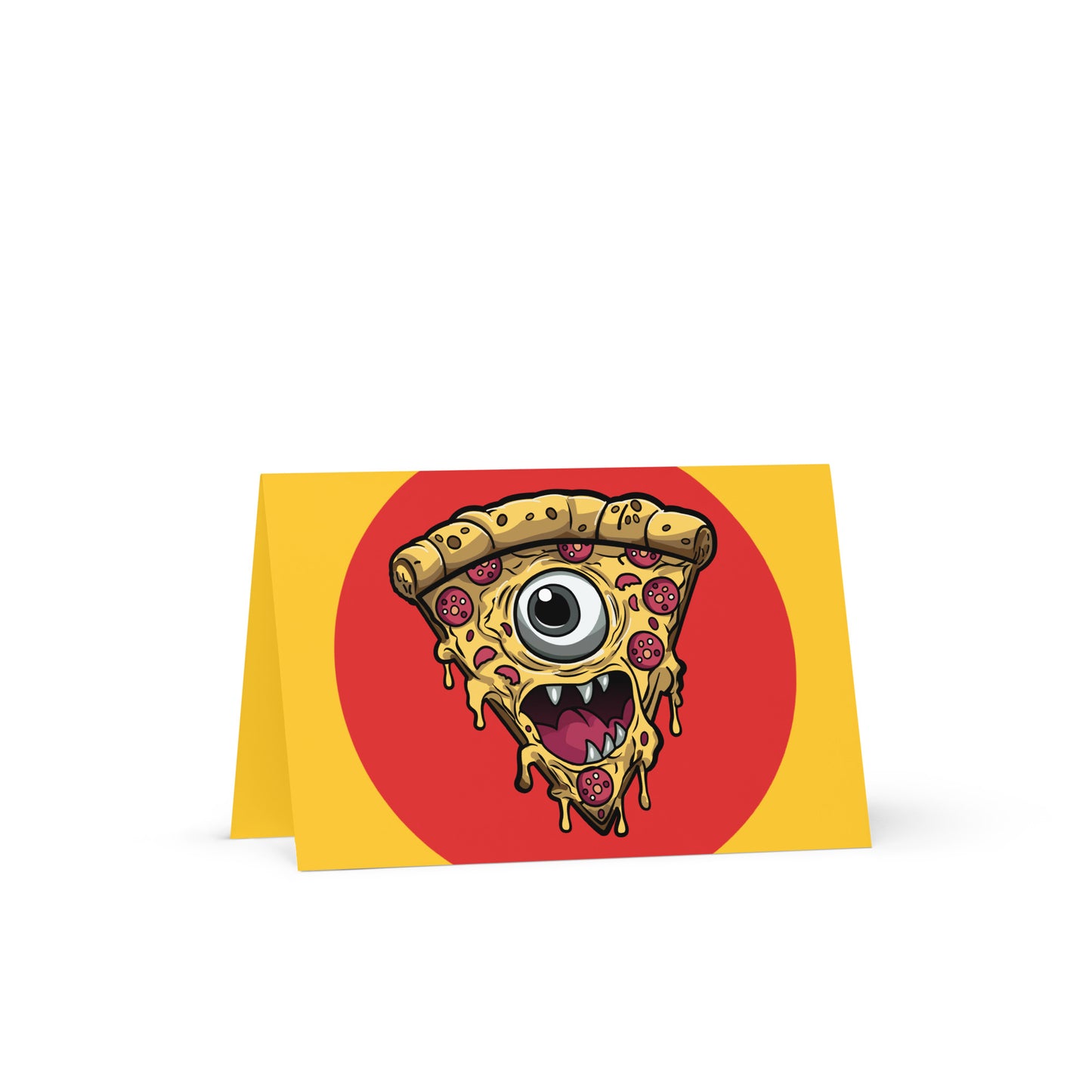 Pizza slice with psychic eye in zombie comic style art greeting card