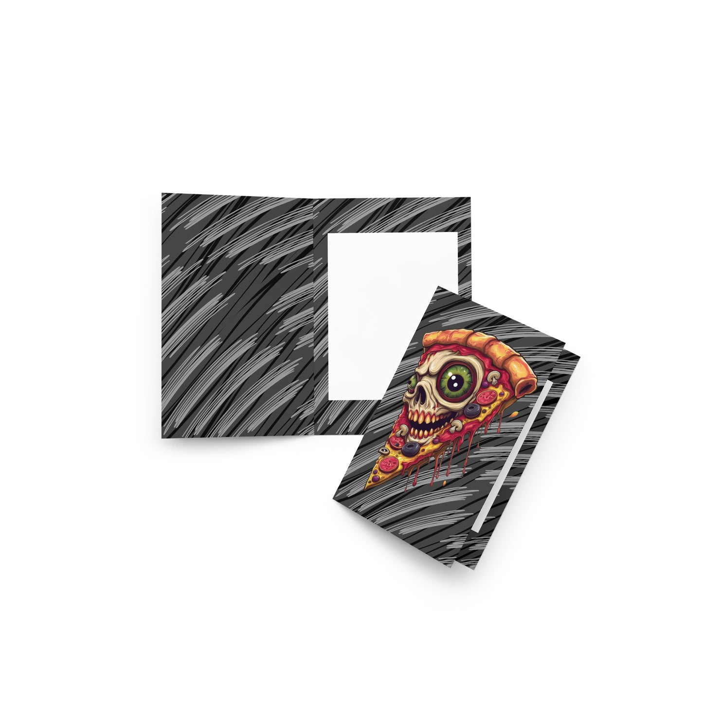 Pizza Slice with skull Greeting card