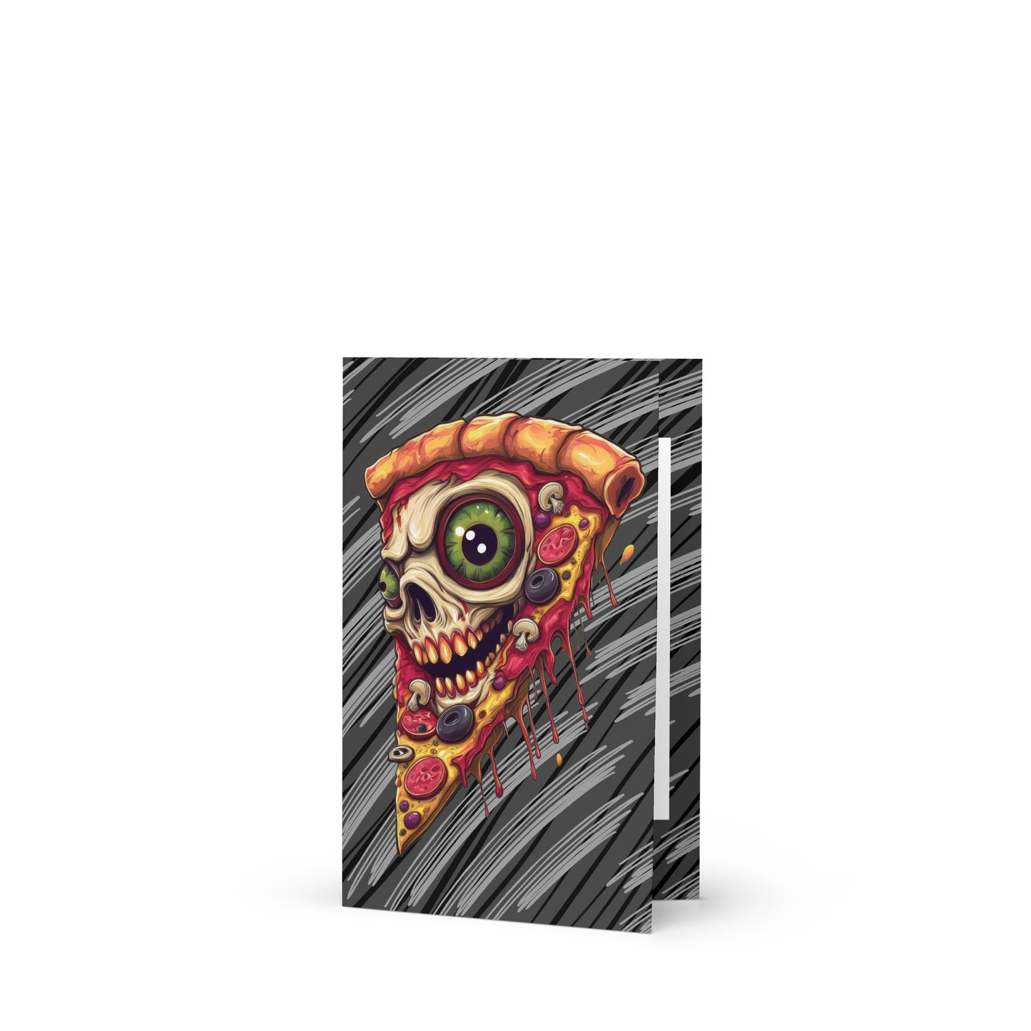 Pizza Slice with skull Greeting card