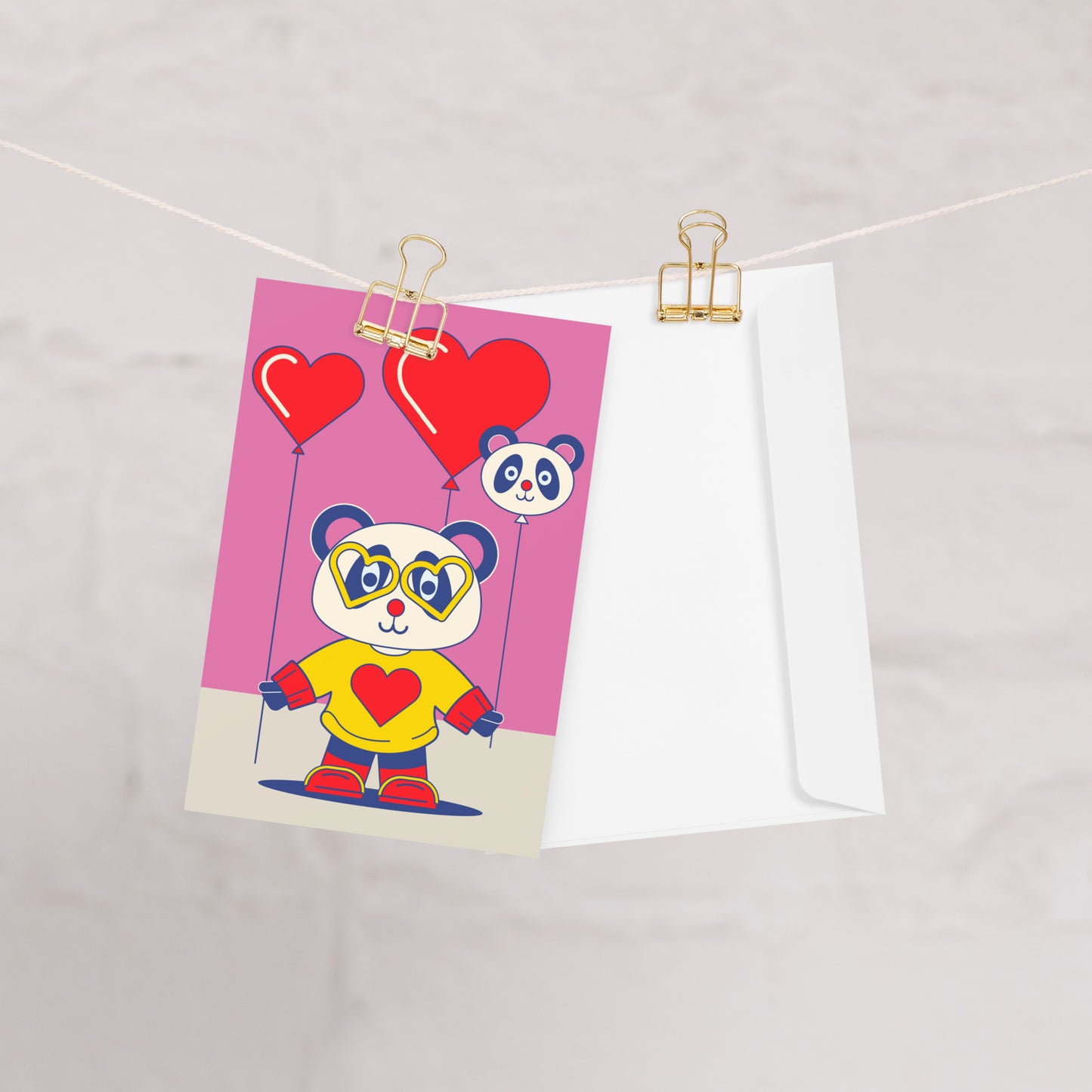 Panda love balloons greeting card