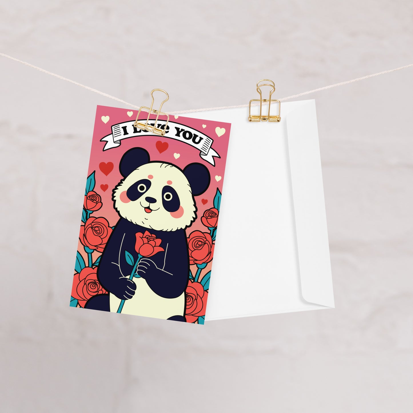 Romantic panda in love  greeting card