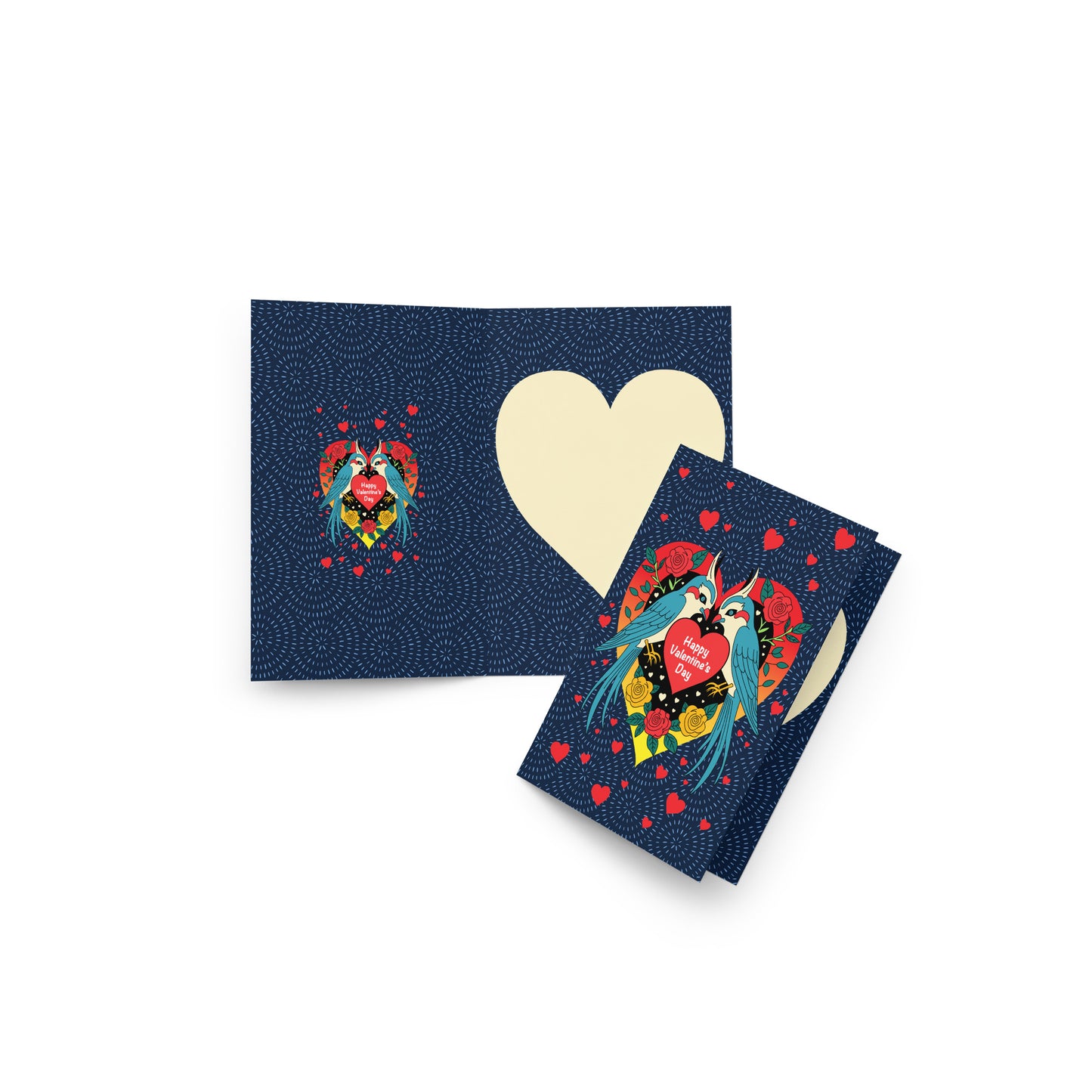 Two birds with message: Happy Valentine's Day greeting card