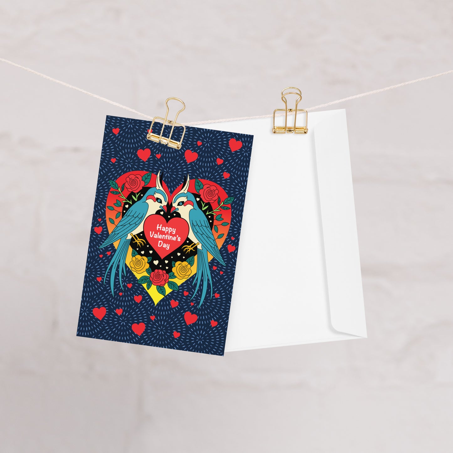 Two birds with message: Happy Valentine's Day greeting card