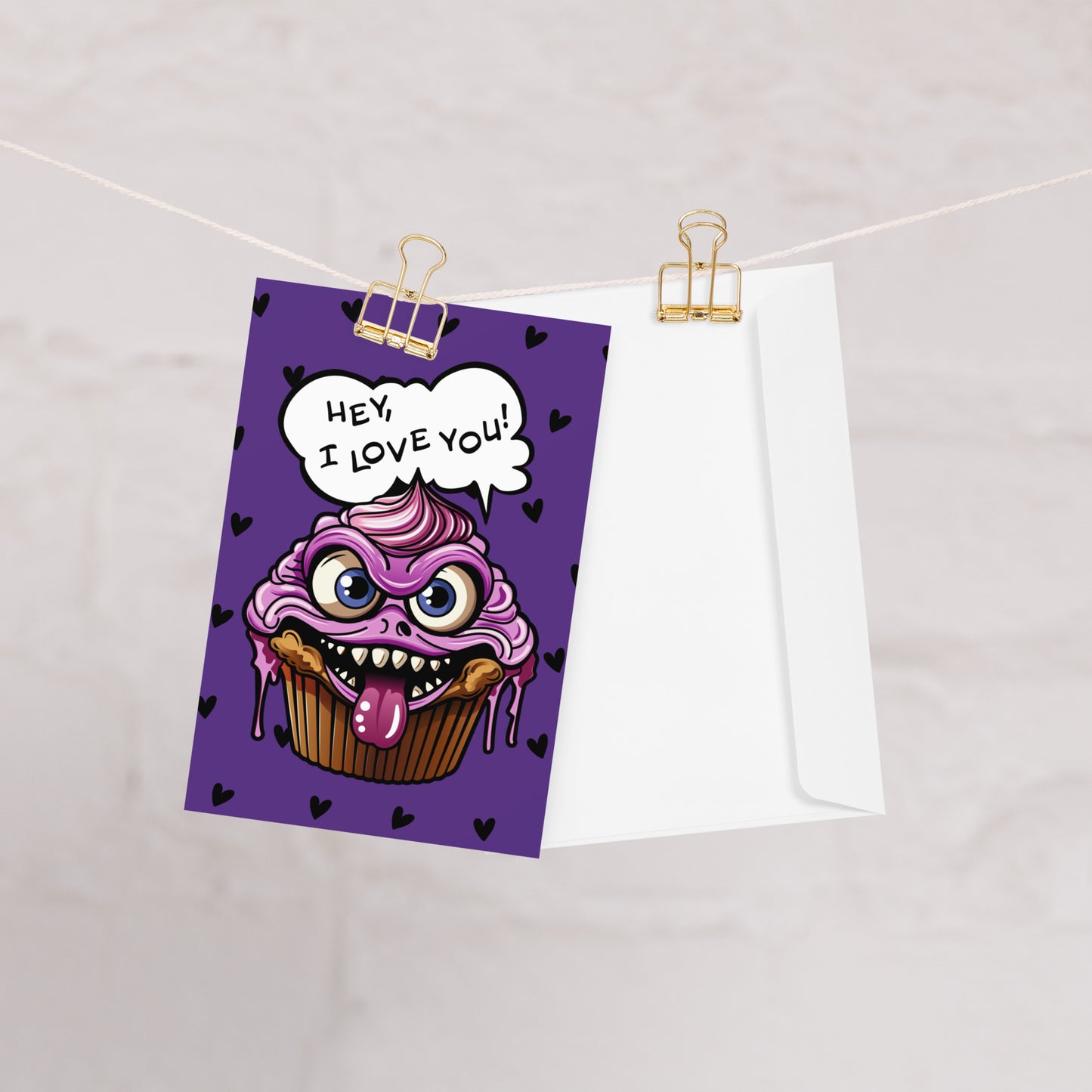 Evil Cupcake in Love greeting card