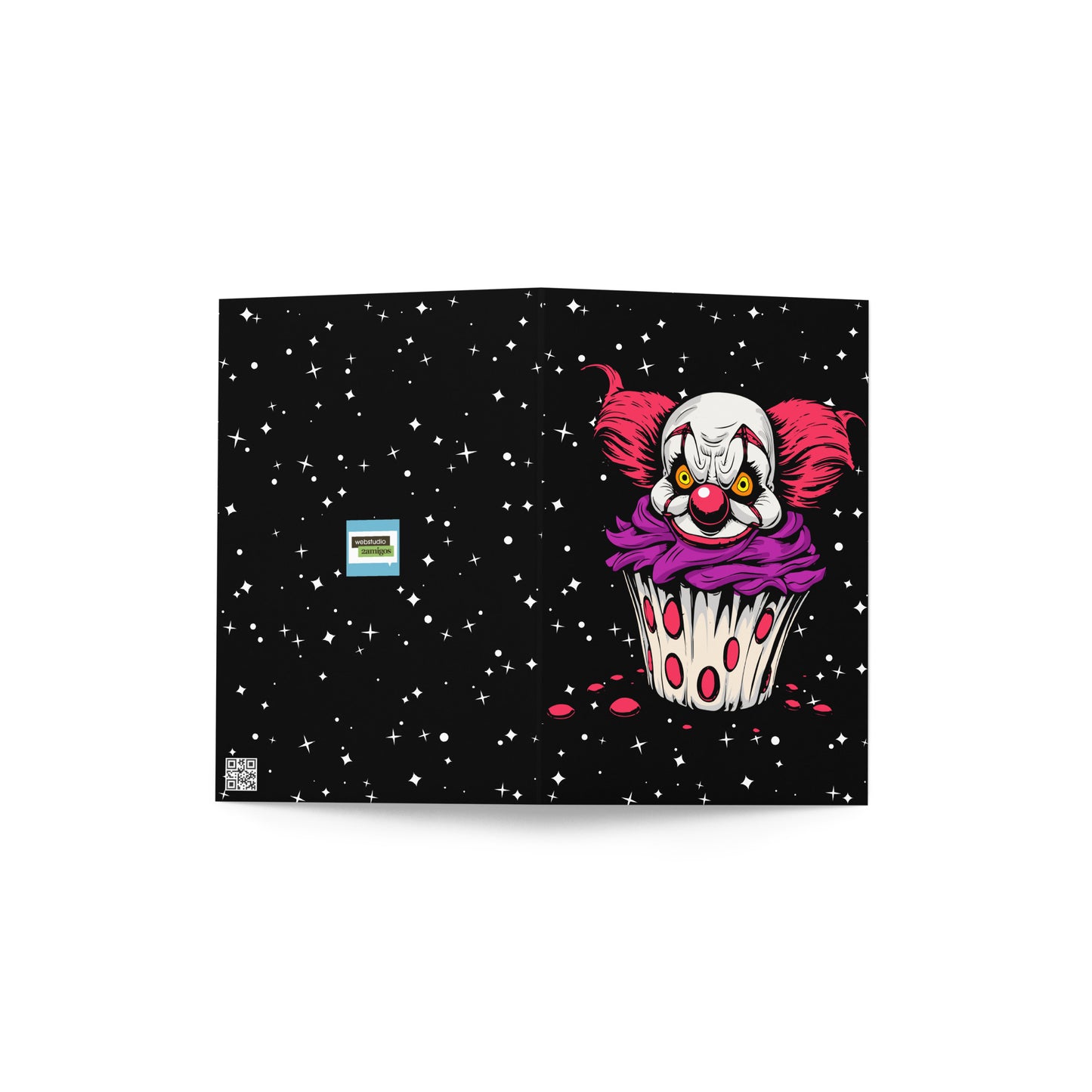 Vintage creepy clown cupcake Greeting card